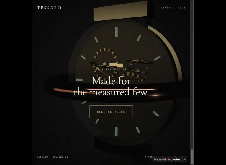 Lovable's chapter 7: the same black ring still across the watch, with the headline and button over it